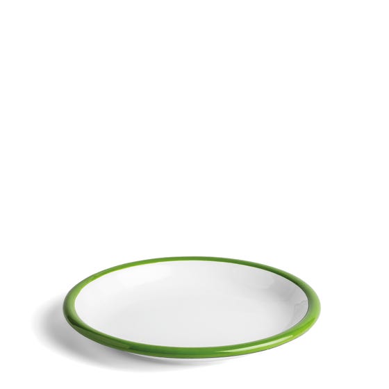 White and Green Enamel Plate 26cm