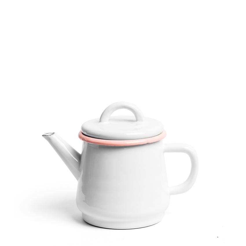 White and Pink Enamel Teapot